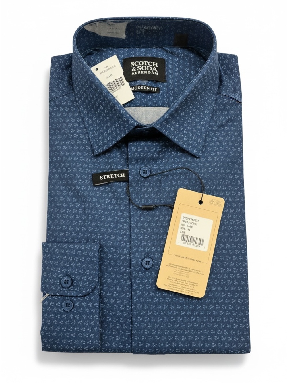 Scotch & Soda Men’s Modern Fit Stretch Shirt Large 16/41 Blue Print NWT